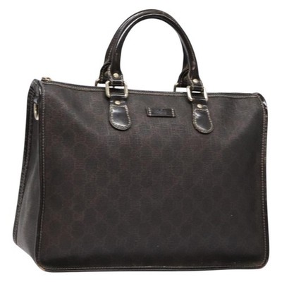 GUCCI GG Supreme Hand Bag PVC Leather Gold Dark Brown 190259 Auth