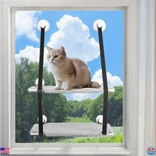 Deluxe Cat Window Hammock - Sturdy Indoor Perch with Double Stack Tray Option
