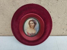 ANTICA XX secolo MINIATURA OVALE CON DAMA RITOUCHÉ CORNICE IN VELLUTO ROSSO
