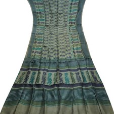 Vintage Greenish Gray Sarees 100 Pure Silk Floral Printed Sari 5YD Craft Fabric