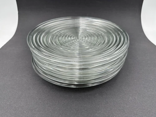 Set Of 7 Vintage 10” Anchor Hocking Manhattan Ribbed Dinner Plates, USA