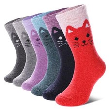 Kids Merino Wool Hiking Socks Toddlers Boys Girls 8-12 Years 6 Pairs Cat a