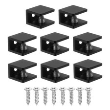 8 Pcs Adjustable Frameless Glass Shelf Bracket, Shower Glass Clamp Clips, Black