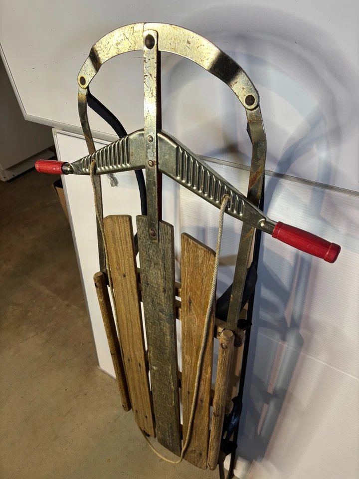 Vintage Antique Retro 1950s Mid Century Wooden Steel Snow Toboggan Sled 45" - Image 3 of 4