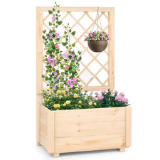 40 In. Tall Wood Raised Garden Bed with Lattice Trellis for Climbing Vine (1-Pac