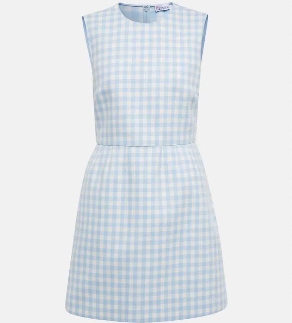 RED VALENTINO Plaid sleeveless Mini Dress Women Size 40 light blue White Genuine