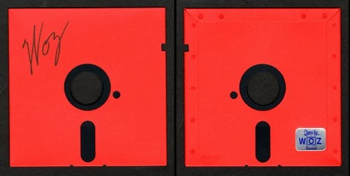 Steve Wozniak SIGNED AUTOGRAPHED 5.25" Red Floppy Disk Apple Computer Creator