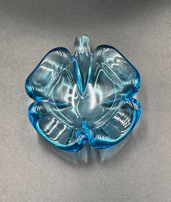 Vintage Murano Stil Blau Kleeblatt Blattform Glas Schale Aschenbecher MCM 70er Stil