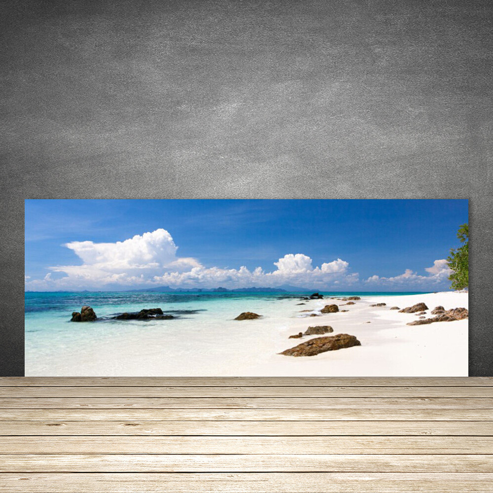 Crédence de cuisine en verre panneau mural 125x50 motif pierres de plage