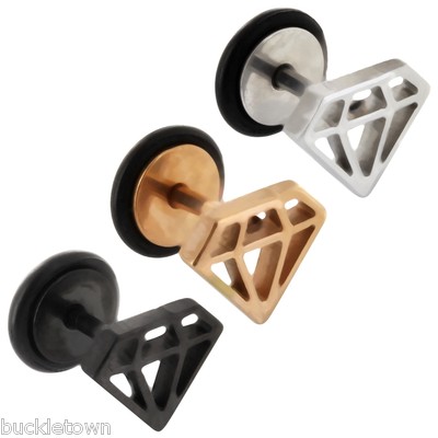 Schraub Fake Plug Ohr Ohrring Ohrstecker Stecker Piercing Hantel Diamant
