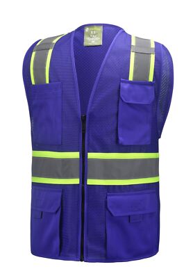 PURPLE REFLECTIVE MESH SAFETY VEST w/ POCKETS 2 TONE SURVEYOR HIGH-VISIBILITY