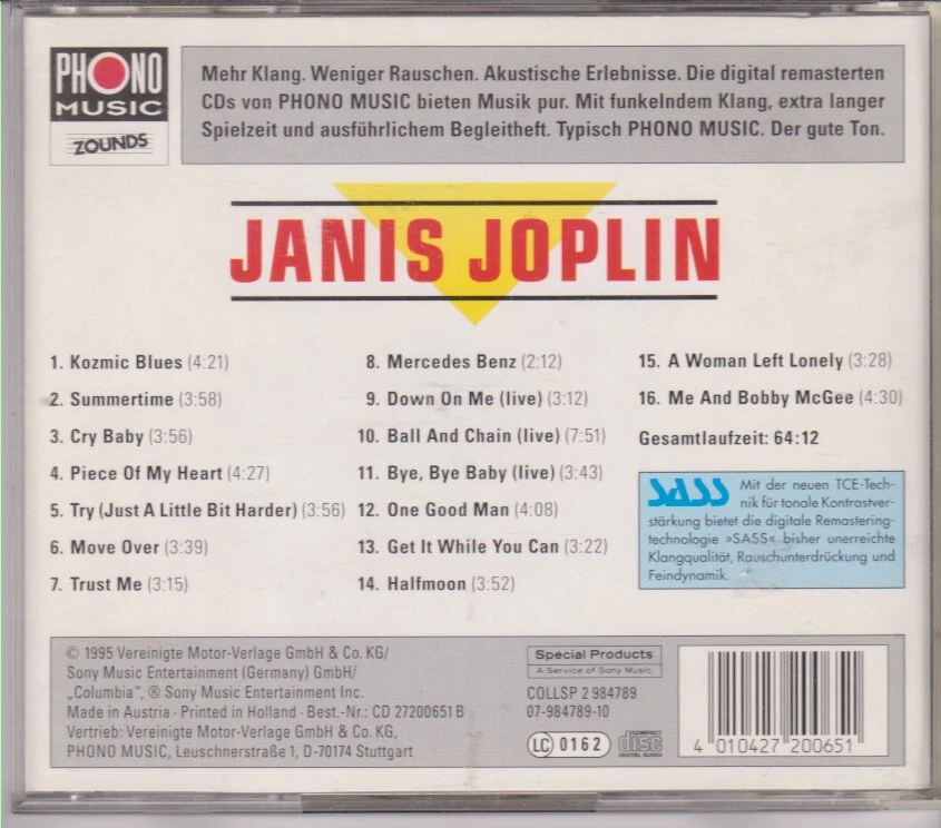 ZOUNDS - JANIS JOPLIN - Mercedes Benz - Best - rare audiophile CD 1995 - Bild 2 von 2