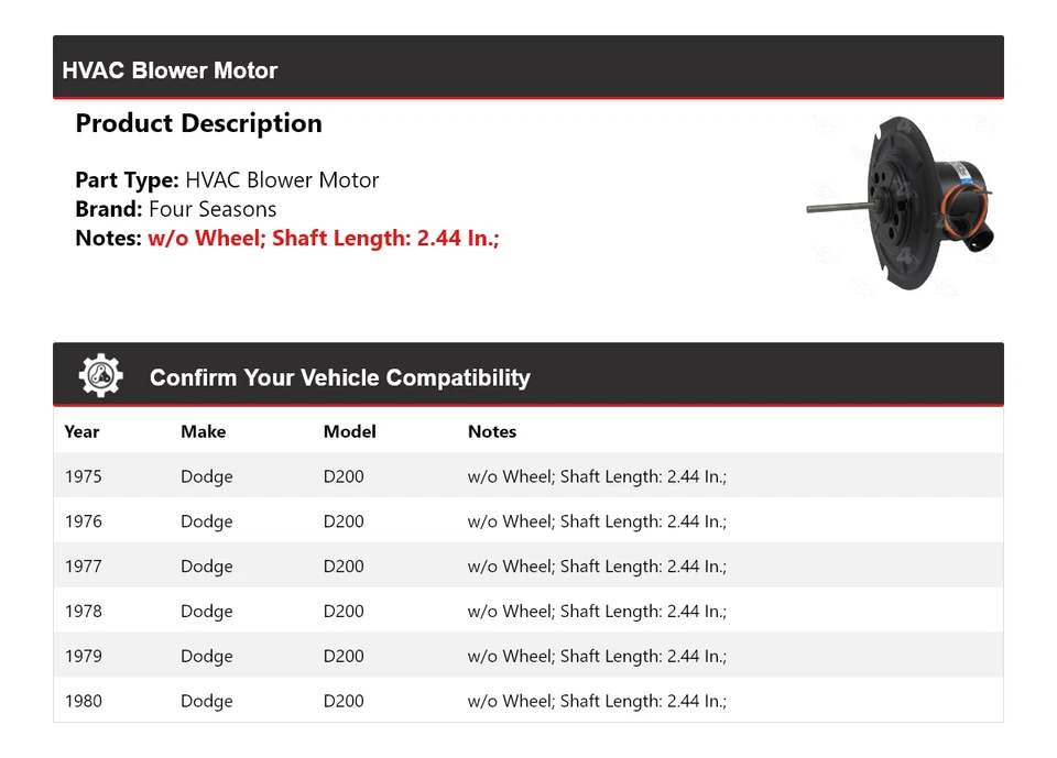 Motor soplador 4 estaciones 1976 1977 1978 1979 para Dodge D200 1975-1980 Foto 2 de 4