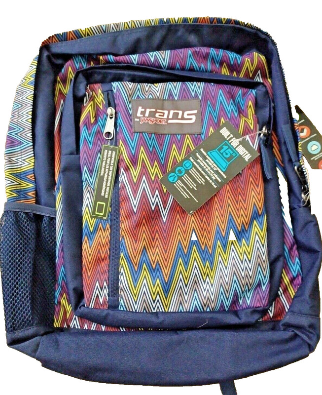 🎉 NEW Trans Jansport Chevron Multi-Color Backpack NWT Padded Ergonom Laptop 15"
