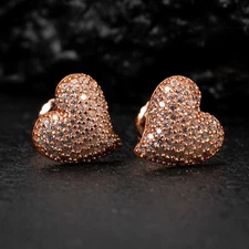 Women’s Pink Rose Gold 925 Sterling Silver 3D Honey Comb Set Heart Stud Earrings