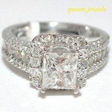 Princess Cut 3CT Lab-Created Diamond 14K White Gold Over Engagement Wedding Ring