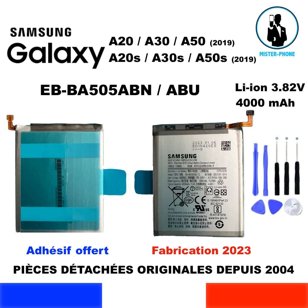 Batterie Samsung Galaxy A50 d'origine EB-BA505ABU de 4000mAh pour modèle SM-A505