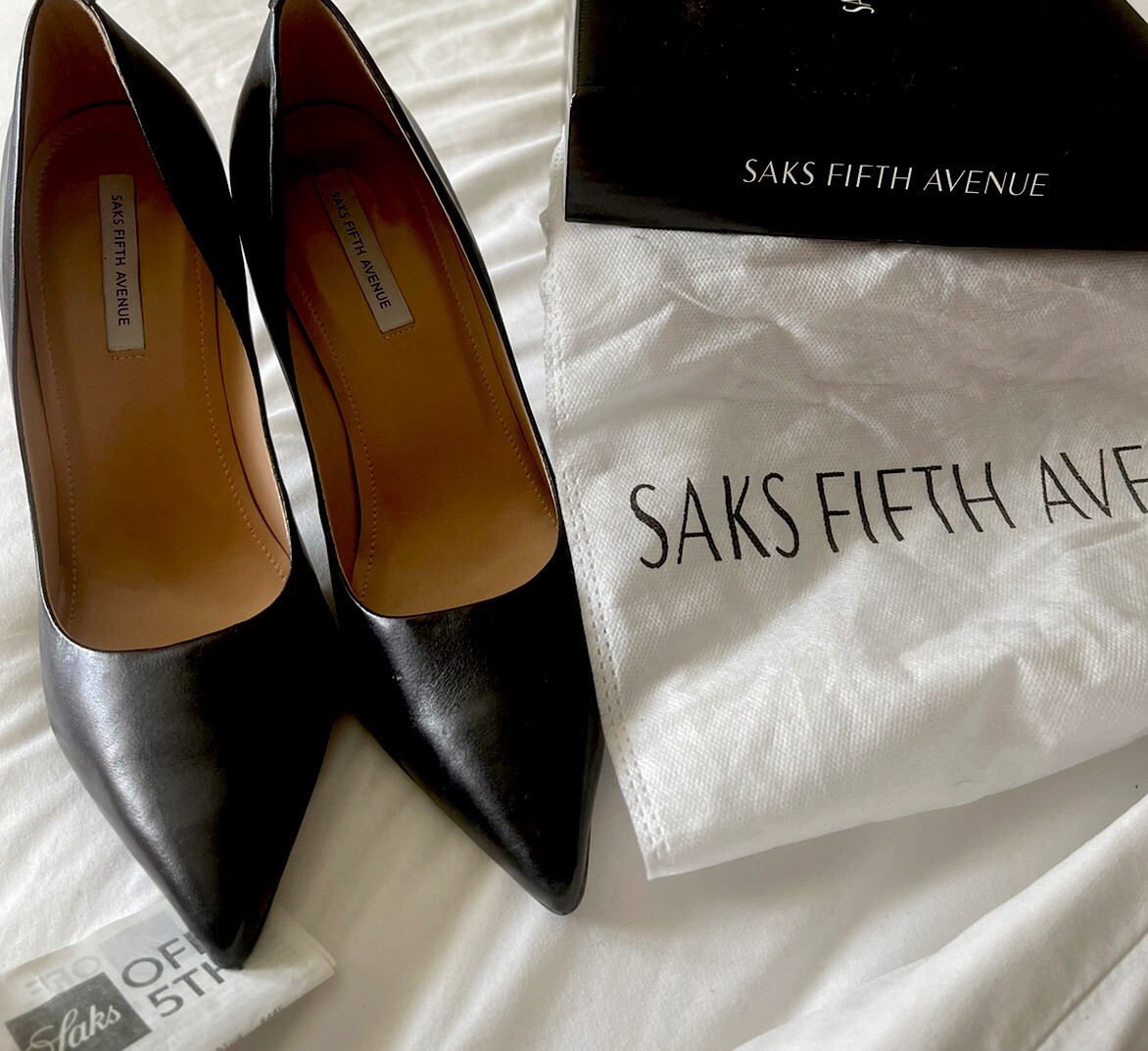 Saks Fifth Avenue Skeleton Heels Black Leather Size 10