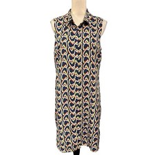 CAbi Amour Shirt Dress Womens M Blue Heart Chain Print Sleeveless Full Button