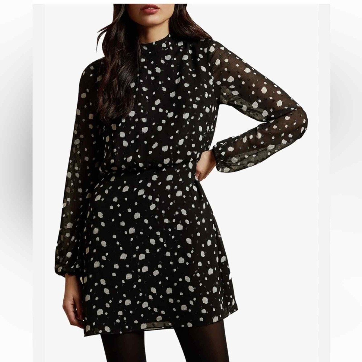 Ted Baker Floelle Black White Polka Dot Tunic Mini Dress Size 0