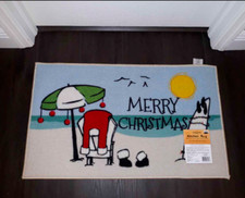 Merry Christmas Door Floor Mat Red Santa Suit at Beach Rug Kitchen 18X30 NWT