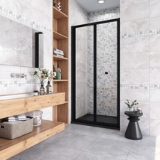 H.185CM BOX DOCCIA NICCHIA PORTA SOFFIETTO VETRO 5MM  PROFILO NERO OPACO 70-90CM