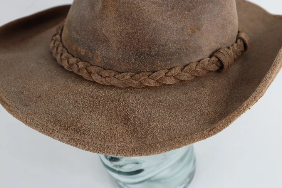 De Colección Años 90 Minnetonka Cuero Trenzado Envejecido Outback Bush Safari Sombrero Grande EE. UU. Foto 2 de 4