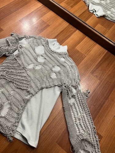 Suéter tejido envejecido vintage personalizado - hecho a mano estilo vanguardista (talla M) - Imagen 3 de 19