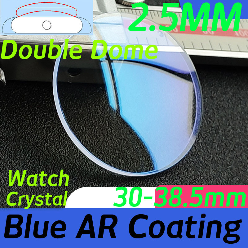 2.5mm Double Dome Mineral Glass Blue AR Coating Lens Watch Crystal 30mm-38.5mm