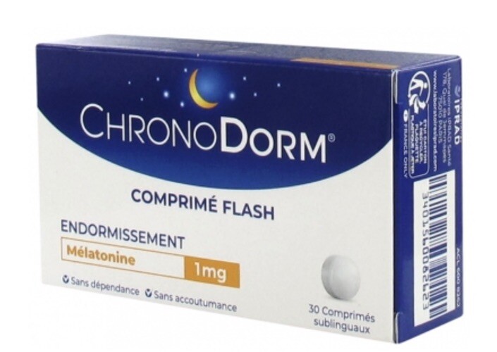 Comprimé flash Chronodorm 1mg pour l'endormissement en boîte de 30 unités