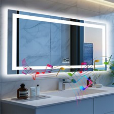 1060mm-1600mm Bluetooth LED Bathroom Wall Mirror w/ Speaker Horizontally Hanging