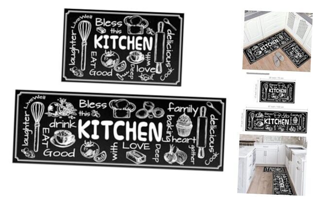 Kitchen Mat Set of 2 Non Slip Thick Kitchen Rugs and Mats for Floor Comfort