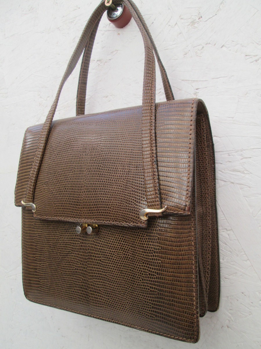 Sac à Main Vintage En Cuir Reptile Des Années 50 - Couleur Beige/marron - TBEG