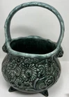 Vintage HULL Green Drip Footed Basket Planter Bowl Green Floral