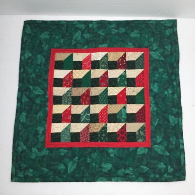 Vintage 90s Hand Made Quilted Christmas Wall Hanging Attic Windows Quilt 18''X18''
