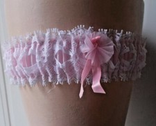 Satin Leg Garter Pink satin white lace pink bow NIP USA-made buy-6 FREE SHIPPING