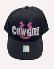COWGIRL BLACK HAT WITH PINK HORSESHOE, HOOK AND LOOP CLOSEURE.