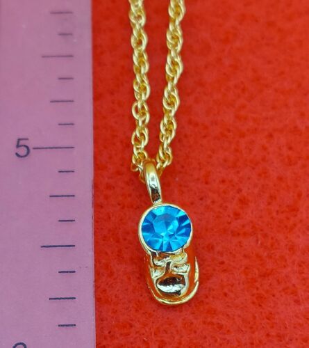 14KT GOLD EP MARCH- LIGHT BLUE  BABY SHOE BIRTHSTONE CHARM & 30" ROPE CHAIN - Picture 1 of 4