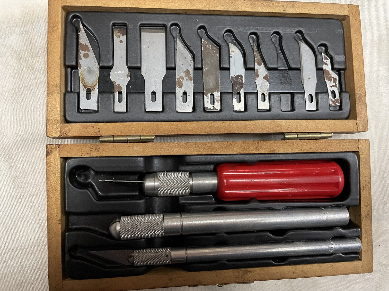 X ACTO CRAFTS KNIVES SET VINTAGE ORIGINAL WOODEN CASE NEAT !! eBay