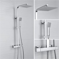 Bathroom 300mm Thermostatic Exposed Shower Mixer Twin Shower Head Chrome Set
