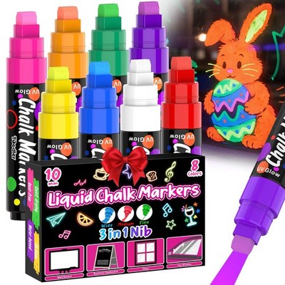 8 UV Neon Chalk Markers Glow in the Dark under Blacklight, Jumbo Liquid Chalk...