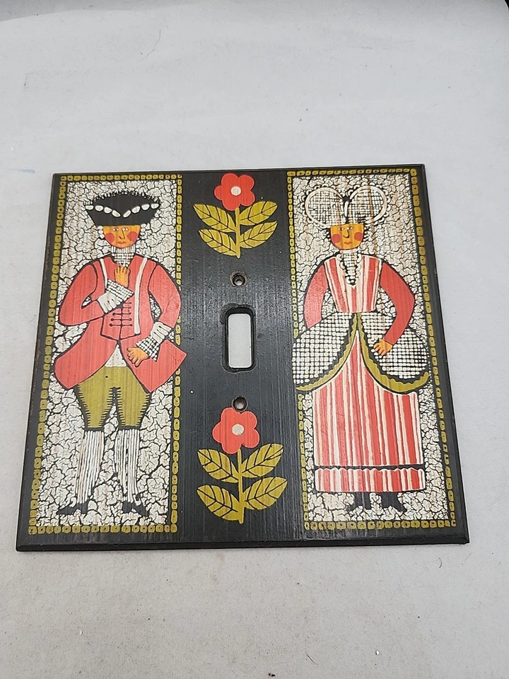 George Nathan Vintage Arte Popular Doble Luz Interruptor Cubierta Placa Madera Coleccionable Foto 2 de 4