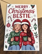 Christmas Bestie Friend Friends 4”x6” Blank Inside Greeting Card