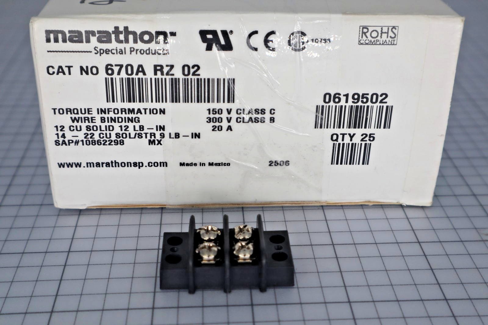 *Lot of 5* Marathon 670A-RZ-02 Double Row Flat Mount Thermoset Terminal Blocks