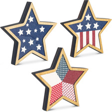 3 Pcs 4Th of July Decor Wooden Star White Blue Red Decor Patriotic Memorial Day