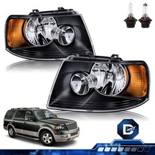 For 2003-2006 Ford Expedition Black Housing Amber Headlights Leftright Wblubs