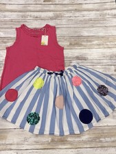 Mini Boden Girls 7-8Y Blue Striped Circle/Dot Skirt NWT Pink Tank Top SET