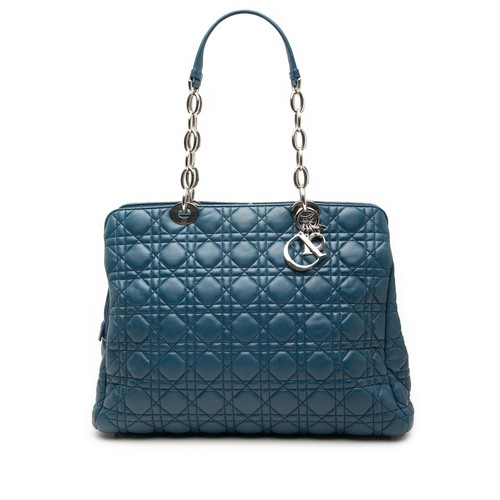 Dior Large Lambskin Cannage Soft Zipped Lady Shopping Tote Pre-Loved Blue