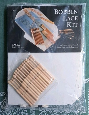 Lacis Bobbin Lace Making Kit Vintage Bobbins Thread Instructions Pins DIY LB43