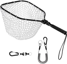 DEAYOU Fly Fishing Landing Net, Soft Rubber Mesh Bass Trout Net